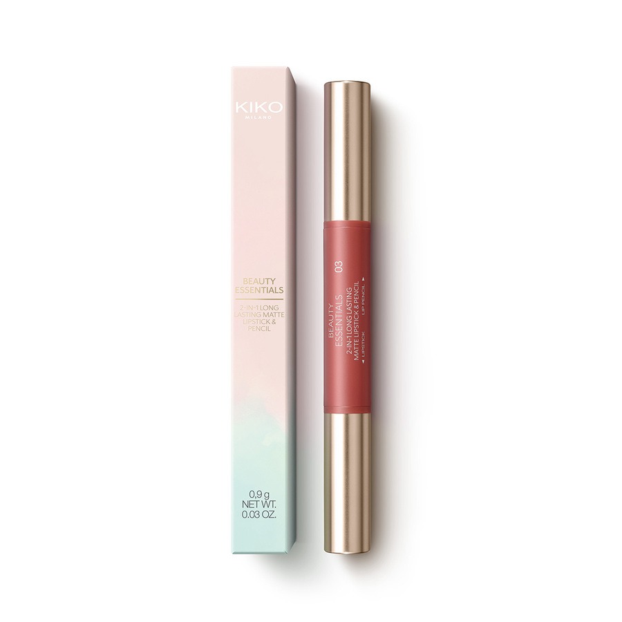 BEAUTY ESSENTIALS 2-IN-1 LONG LASTING MATTE LIPSTICK AND PENCIL/ОСНОВЫ КРАСОТЫ - 2-В-1 СТОЙКАЯ МАТОВАЯ ПОМАДА И КАРАНДАШ ДЛЯ ГУБ
